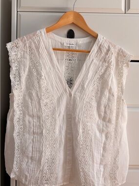 Frame Denim White Lace-Trim Button Front Sleeveless Top